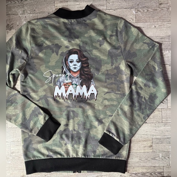 Spooky Mama, Coffee & Halloween Theme, Camo Bomber Style Jacket - Picture 4 of 16